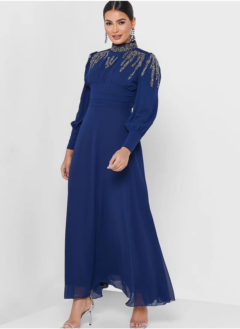 Khizana Embellished Detail Ruched Dress