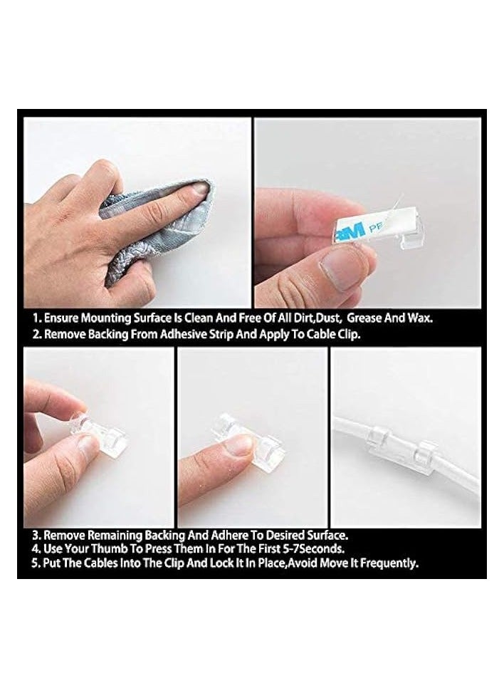 Excefore 60PCS Transparent Cable Clips Strong Self-Adhesive Cable Drop Wire Holder, Durable Mount-Round Plastic Cord Management Organiser Clamps for Home and Office (Transparent) - Image 5