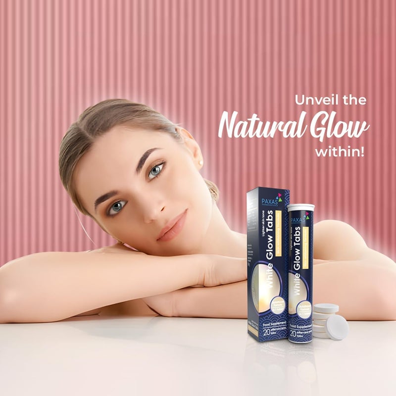 PAXAS أقراص باكسا وايت جلو - تركيبة متقدمة لتفتيح البشرة مع الجلوتاثيون - 20 قرص فوّار - Image 3