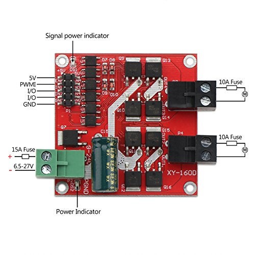 DROK DC Motor Driver, L298 Dual H Bridge Motor Speed Controller DC 6.5V-27V 7A PWM Motor Regulator Board 12V 24V Electric Motor Control Module Industrial 160W with Optocoupler Isolation - Image 2