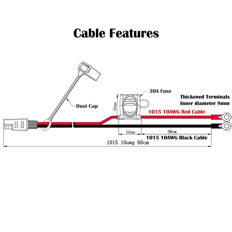 iGreely SAE Battery Connector iGreely 10 Gauge Wire SAE to O Ring Terminal 2Pin Quick Disconnect SAE Battery Cable Extension Wire for Solar Panel Automotive Marine Motorcycle Cars RV 10 AWG 2ft60cm - Image 4