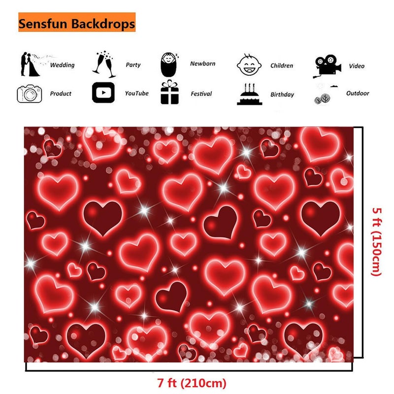 Sensfun Red Heart Photo Backdrop Valentines Day Backdrops for Photography,Early 2000s Love Heart Valentine's Banner Background 90s Valentines Party Decorations Photoshoot Portrait Selfile Decor 7x5ft - Image 5