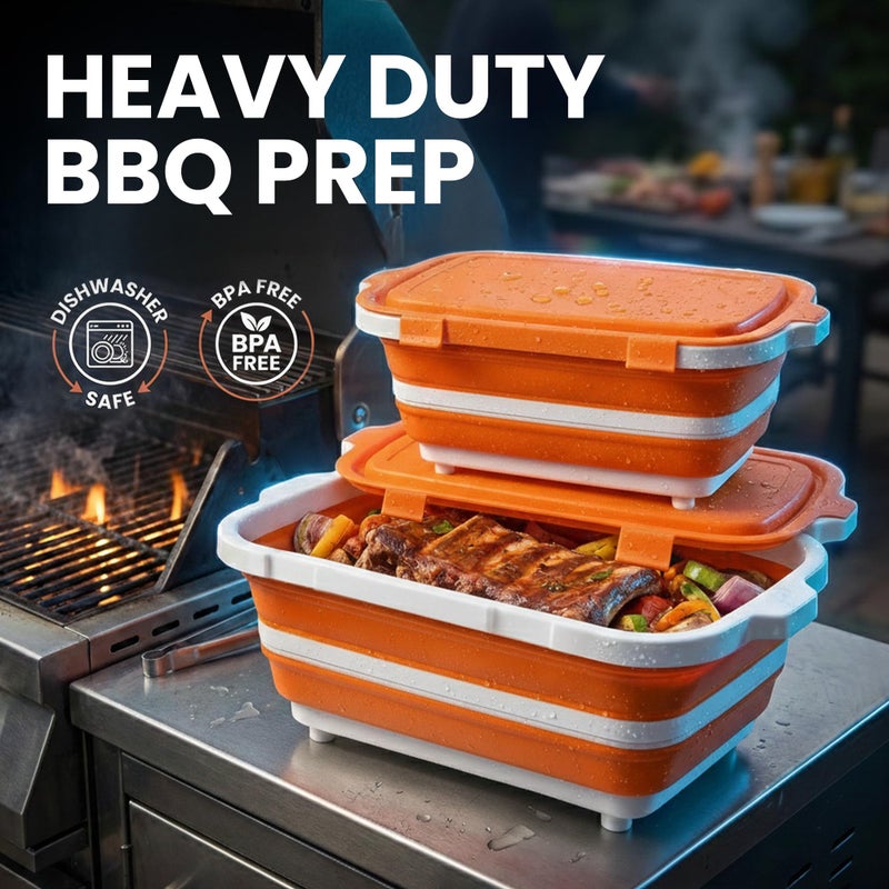 Havenity BBQ Prep Tub 2 Pack (8L+16L) - Multifunctional Collapsible Camping Cutting Board with Upgraded Locking Lid, Meal Prep Meat Storage Container Perfect for Grilling, Outdoor (Large + XL) - Image 2
