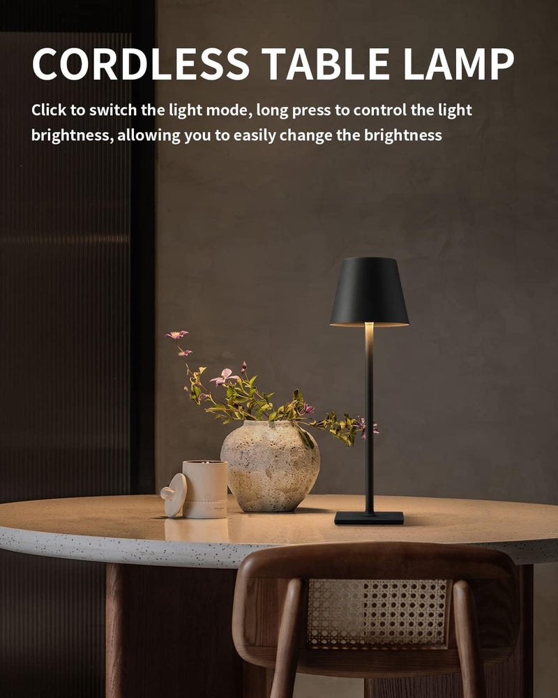 Parssufy Cordless Table Lamps, Rechargeable Lamps, Battery Operated Lamp, LED Portable Wireless Lamp, Touch Control, 3 Color Temperature, Stepless Dimmable (Black) - Image 2
