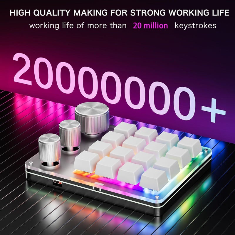 6 Key Programmable Gaming Keyboard 16 Key Mechanical Keyboard With 3 Knobs 3 Layers Red Switch For Game Shortcuts White - Image 4