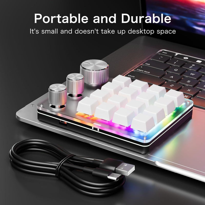 6 Key Programmable Gaming Keyboard 16 Key Mechanical Keyboard With 3 Knobs 3 Layers Red Switch For Game Shortcuts White - Image 3