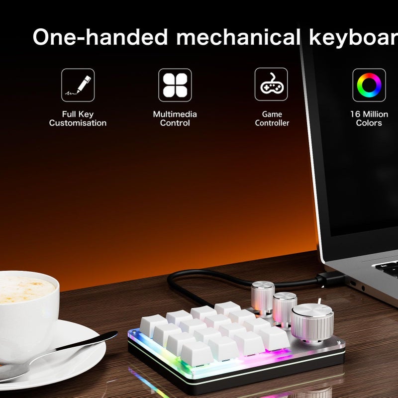 6 Key Programmable Gaming Keyboard 16 Key Mechanical Keyboard With 3 Knobs 3 Layers Red Switch For Game Shortcuts White - Image 5