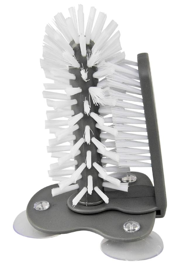 HOME-X Glass Cleaning Brush, Sink Attachment, Bartender Glass Cleaning Brush Set, Easy Glassware Cleaning - Grey & White - 7 ¼” L x 4 ½” W x 4 ¾” H - Image 2