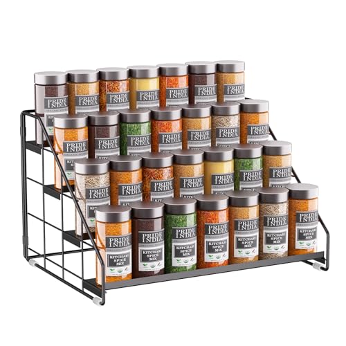 GIGIFTREE Spice Rack Organizer for Cabinet 4 Tiered Spice Rack Organizer Tiered Adjustable Spice Shelf for Kitchen Countertop Pantry Organization Bright Black