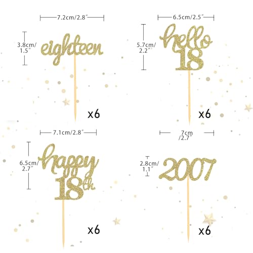 Moitkptt 24 Pcs Glitter 18th Birthday Cupcake Toppers for Celebrating 18th Birthday Party Decorations for Eighteen Years Old Birthday Party Supplies (Gold) - Image 2