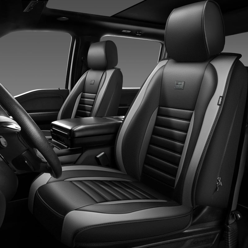 CAR PASS Nappa Leather Car Seat Covers Front Seats Luxury Seat Protector for Cars Waterproof AntiSlip Seat Cushion Armrest Compatible Airbag Universal for SUV Pickup Truck Automotive Black Gray - Image 2