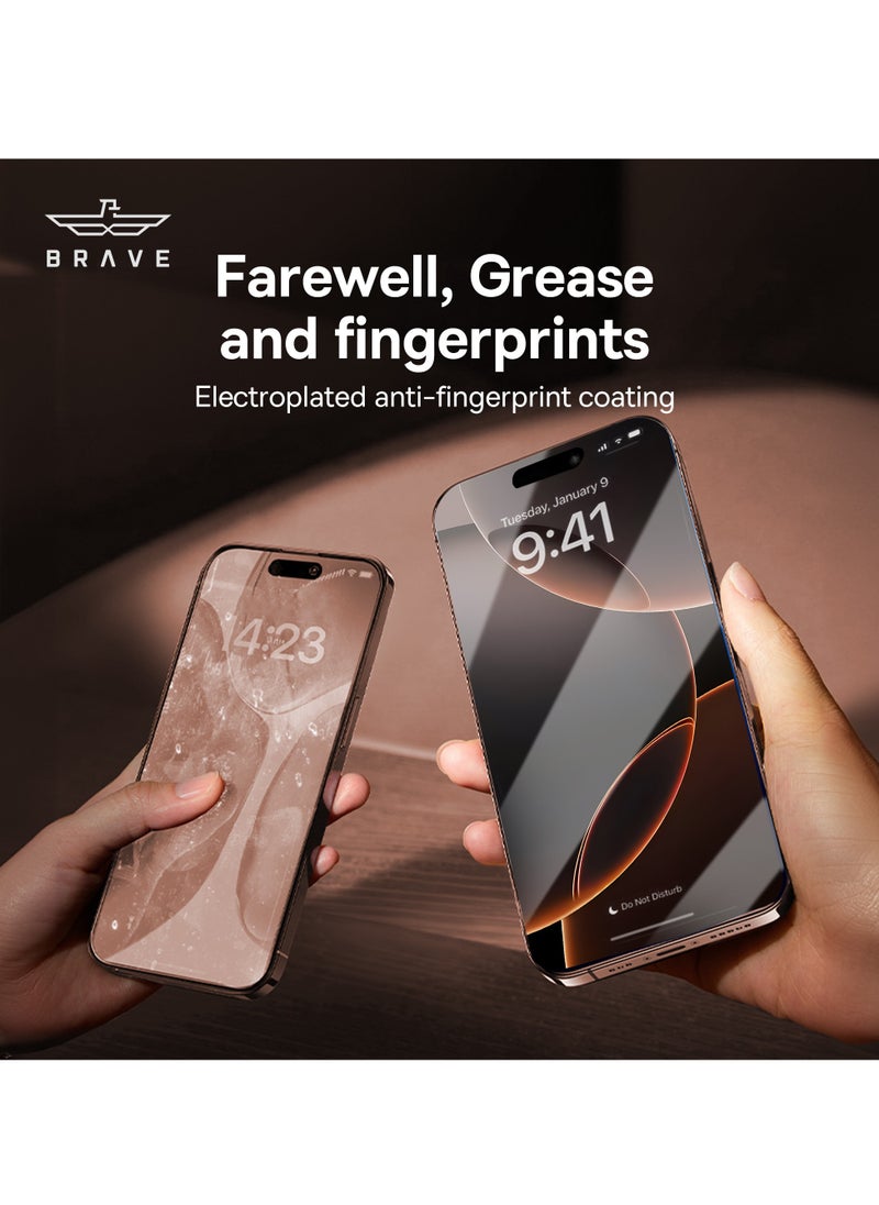 Brave - iPhone 16 Pro 6.3 inch Screen Protector, Full Coverage, Ultra HD Quality, Shockproof, Scratch Resistant, Shatter Resistant, Anti-Fingerprint Coating, Bubble Free, 9H Hardness Tempered Glass with Easy Installation Frame to Ensure Bubble-Free and Effortless Application, Clear Design and Comprehensive Protection - Image 1
