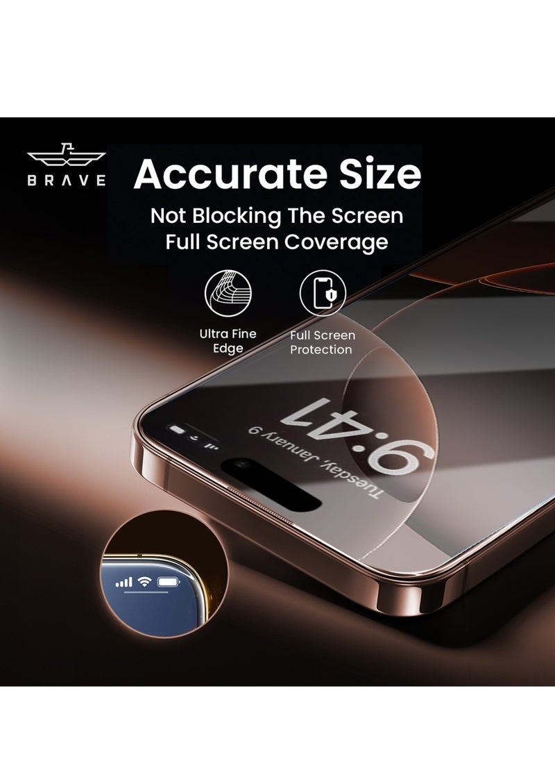 Brave - iPhone 16 Pro 6.3 inch Screen Protector, Full Coverage, Ultra HD Quality, Shockproof, Scratch Resistant, Shatter Resistant, Anti-Fingerprint Coating, Bubble Free, 9H Hardness Tempered Glass with Easy Installation Frame to Ensure Bubble-Free and Effortless Application, Clear Design and Comprehensive Protection - Image 1