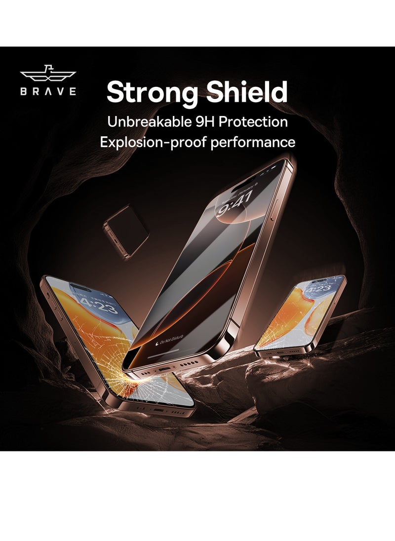 Brave - iPhone 16 Pro 6.3 inch Screen Protector, Full Coverage, Ultra HD Quality, Shockproof, Scratch Resistant, Shatter Resistant, Anti-Fingerprint Coating, Bubble Free, 9H Hardness Tempered Glass with Easy Installation Frame to Ensure Bubble-Free and Effortless Application, Clear Design and Comprehensive Protection - Image 1