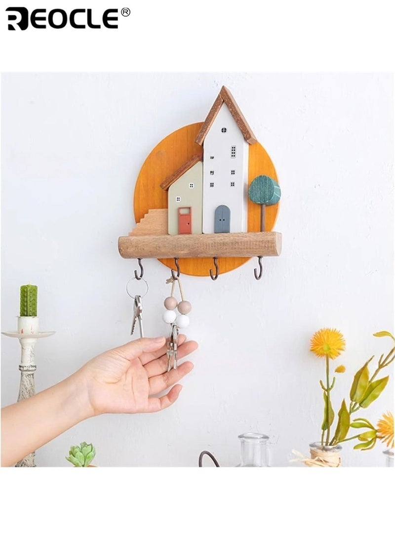 ريوكل حامل مفتاح مثبت على الحائط مزخرف مع خطافات منظم رف مفتاح على غرار المزرعة لمدخل مدخل المطبخ مع منشفة المقود الشماعات المجوهرات تركيب برغي جبل - Image 3