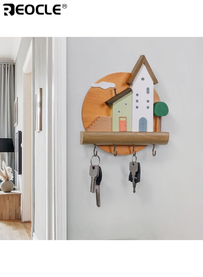 ريوكل حامل مفتاح مثبت على الحائط مزخرف مع خطافات منظم رف مفتاح على غرار المزرعة لمدخل مدخل المطبخ مع منشفة المقود الشماعات المجوهرات تركيب برغي جبل - Image 5