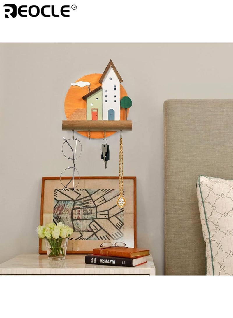 ريوكل حامل مفتاح مثبت على الحائط مزخرف مع خطافات منظم رف مفتاح على غرار المزرعة لمدخل مدخل المطبخ مع منشفة المقود الشماعات المجوهرات تركيب برغي جبل - Image 4