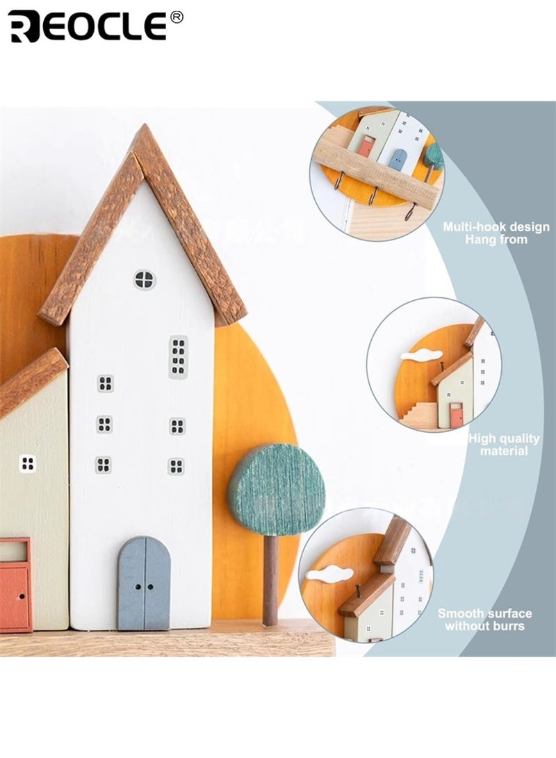 ريوكل حامل مفتاح مثبت على الحائط مزخرف مع خطافات منظم رف مفتاح على غرار المزرعة لمدخل مدخل المطبخ مع منشفة المقود الشماعات المجوهرات تركيب برغي جبل - Image 2