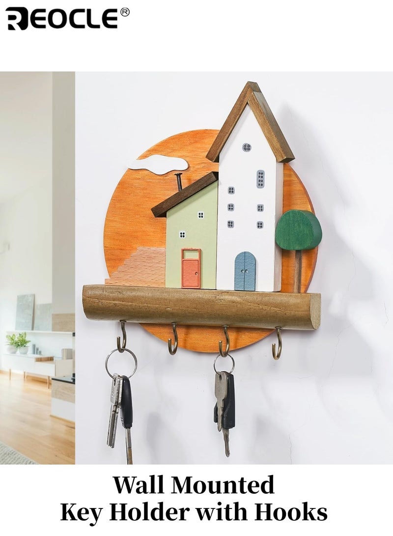 ريوكل حامل مفتاح مثبت على الحائط مزخرف مع خطافات منظم رف مفتاح على غرار المزرعة لمدخل مدخل المطبخ مع منشفة المقود الشماعات المجوهرات تركيب برغي جبل - Image 1