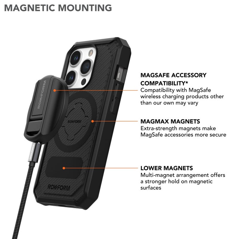 Rokform - iPhone 15 Pro Case, Rugged Series, Magnetic, iPhone 15 Pro Cover with RokLock Twist Lock, Drop Tested Armor (Black) - Image 5