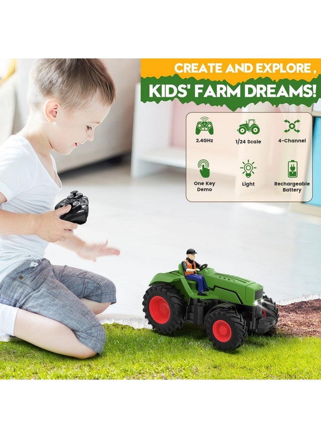 Uarzt Remote Control Tractor Toys For Kids 3-5, Rc Tractor Toy With Farmer & Light,1:24 Scale, Rechargeable Farm Toy Tractor For Toddler Toy Set Birthday Gifts For 3 4 5 Year Old Kids Boys Girls - Image 2