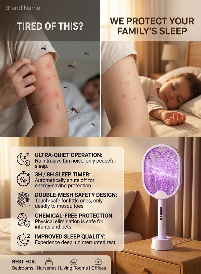 Liboer 3000V High Voltage Electric Mosquito Swatter/racket, Type-C Fast Charging 180° Rotatable Foldable Bug Zapper, 5-in-1 UV Mosquito Trap with LED Light ， Five-Layer Safety Grid, Indoor Outdoor Universal - Image 2