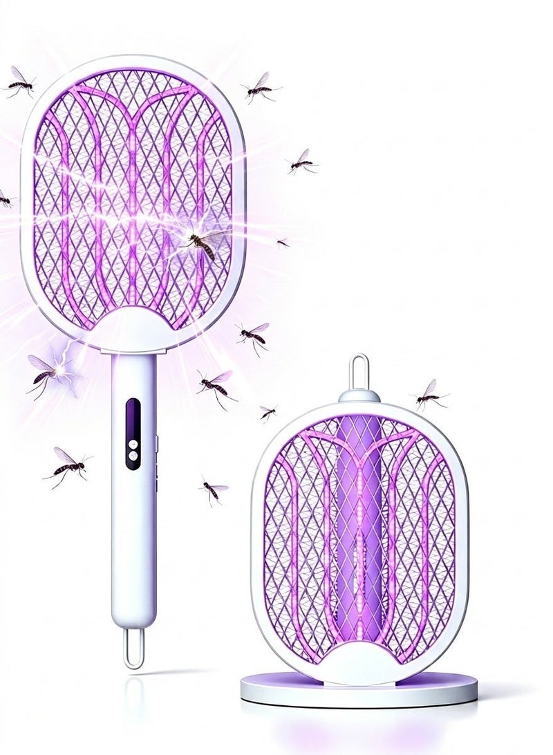 Liboer 3000V High Voltage Electric Mosquito Swatter/racket, Type-C Fast Charging 180° Rotatable Foldable Bug Zapper, 5-in-1 UV Mosquito Trap with LED Light ， Five-Layer Safety Grid, Indoor Outdoor Universal - Image 1