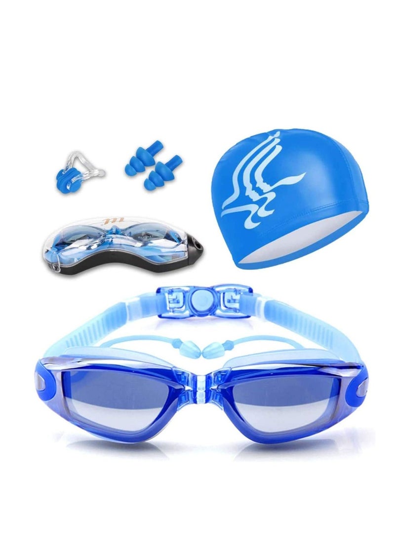 Y&D Swimming Goggles with Protective Case Nose Clip Ear Plugs Included Performance Adult Unisex Swim Goggle, Anti Fog Mirror Tinted Lenses, easy adjust Head Strap - Image 1