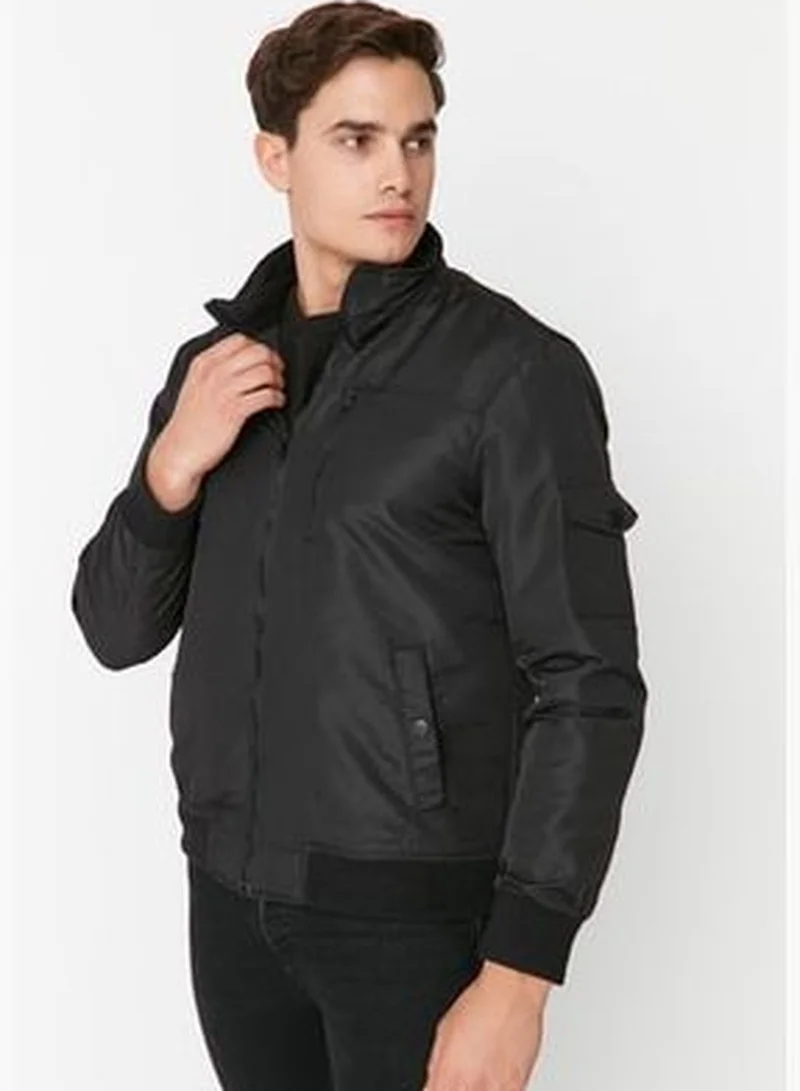 trendyol Black Men's Regular Fit Stand-Up Collar Fleece Inner Coat.