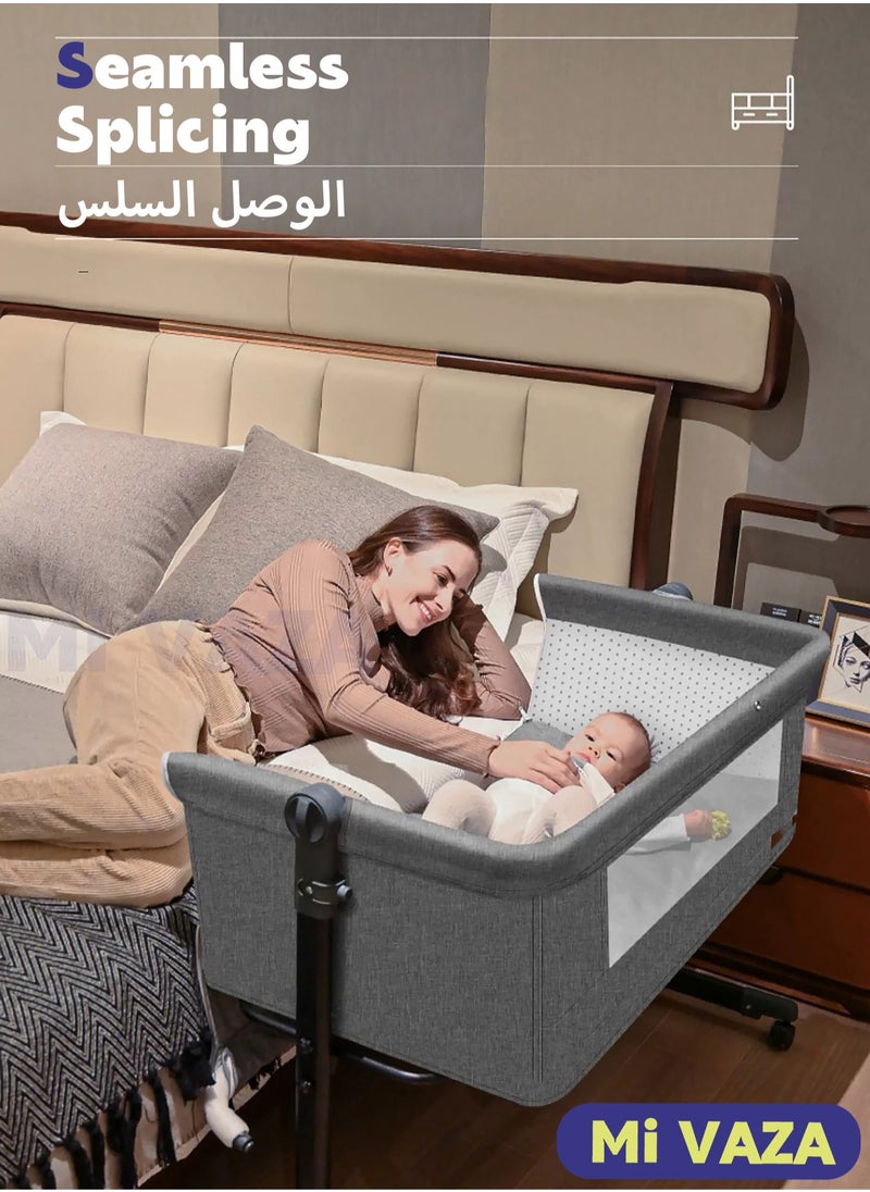 مي فازا سرير أطفال 3 في 1 بجانب السرير مع ناموسيات وعجلات، حقيبة تخزين كبيرة، سرير محمول بجانب السرير مع سلة تخزين، سهل الطي للطفل/الرضيع/المولود الجديد، ارتفاع قابل للتعديل، سهل التجميع  - Image 3