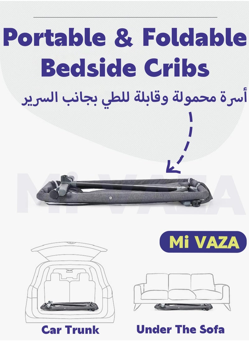 مي فازا - سرير أطفال 3 في 1 بجانب السرير مع ناموسيات وعجلات، حقيبة تخزين كبيرة، سرير محمول بجانب السرير مع سلة تخزين، سهل الطي للطفل/الرضيع/المولود الجديد، ارتفاع قابل للتعديل، سهل التجميع - Image 1