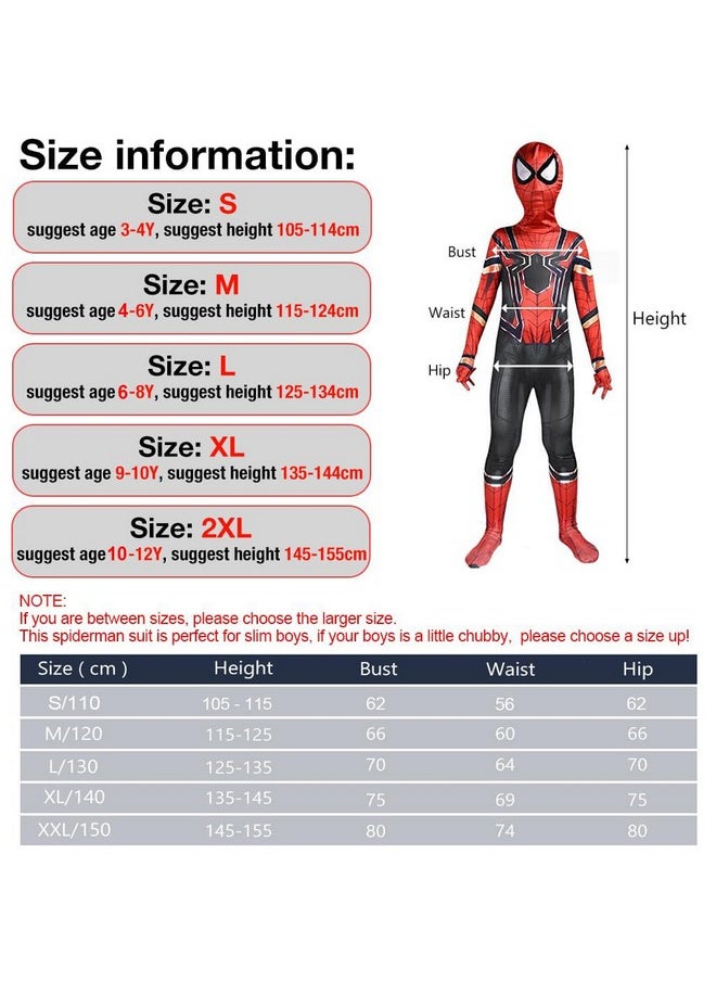 GUSTAVE - GUSTAVE Down Spiderman Costume For Kids, 3D Prints Spider Man Costume Set For 8-10 Years Gift Party Halloween (Size M - Suggest Height 135-145Cm), Multicolor - Image 1