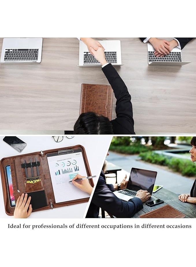 ProCase Portfolio Business Padfolio Folder with Zipper, Conference Meeting Executive File Legal Document Organizer with Pockets Letter Size A4 Writing Pad Notepad Padfolio for Father's Day Gift -Brown - Image 2