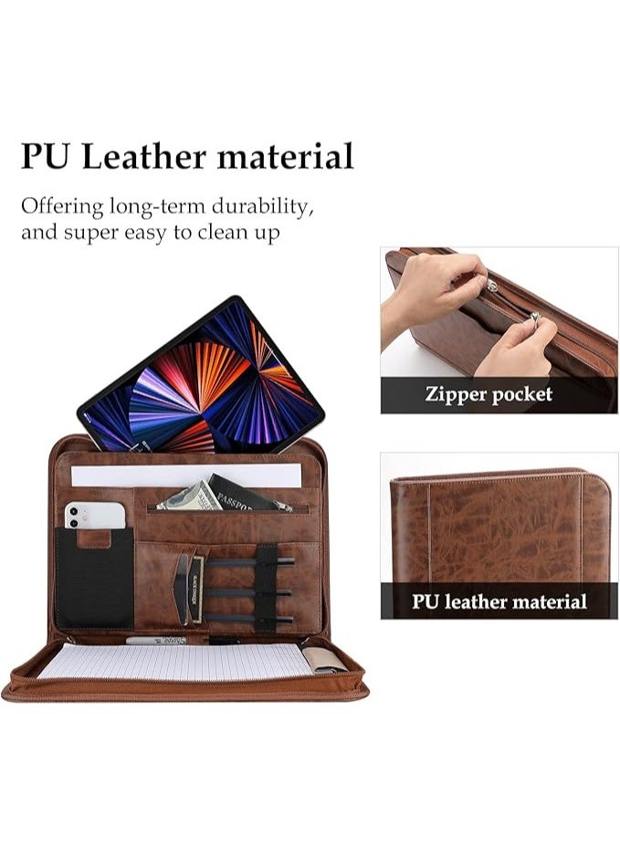 ProCase Portfolio Business Padfolio Folder with Zipper, Conference Meeting Executive File Legal Document Organizer with Pockets Letter Size A4 Writing Pad Notepad Padfolio for Father's Day Gift -Brown - Image 3
