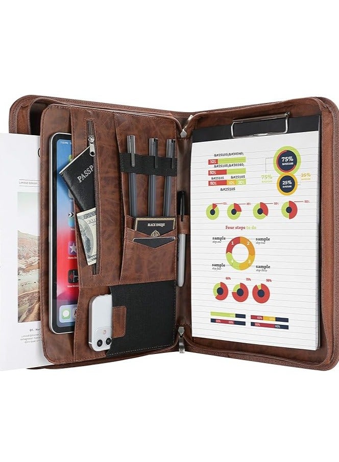 ProCase Portfolio Business Padfolio Folder with Zipper, Conference Meeting Executive File Legal Document Organizer with Pockets Letter Size A4 Writing Pad Notepad Padfolio for Father's Day Gift -Brown - Image 1