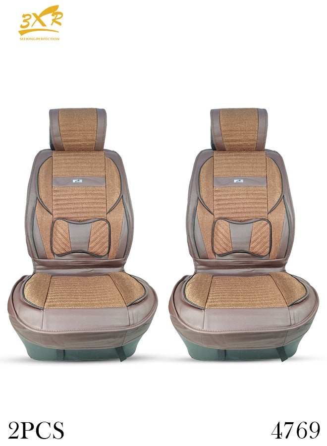 3XR 3XR Premium Leatherette  Car Front Seat Covers SANAFA Brown Car Seat Cover 2 PCS Set 4769 - Image 1