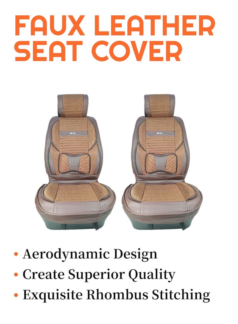 3XR 3XR Premium Leatherette  Car Front Seat Covers SANAFA Brown Car Seat Cover 2 PCS Set 4769 - Image 4