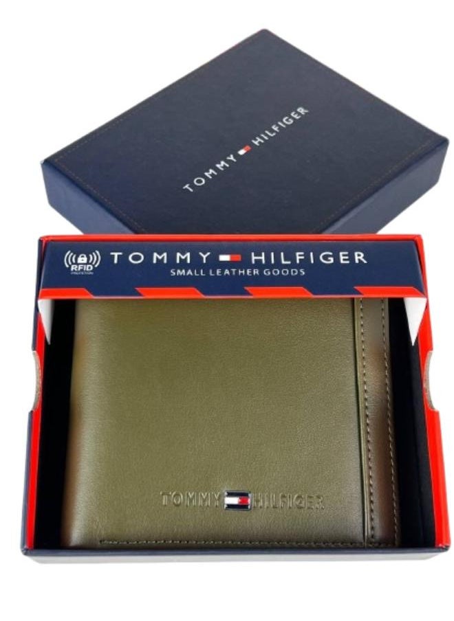 Tommy Hilfiger Plus wallets TOMMY SINGLE WALLET W TH LOGO HARD PATTERN INSIDE LEATHER LOWER /Dark Olive 