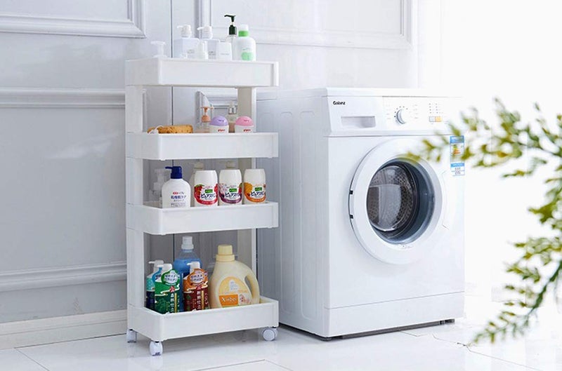 ALXIND Plastic 4 Layer Kitchen Space Saving Storage Rack with WheelsWhite - Image 3