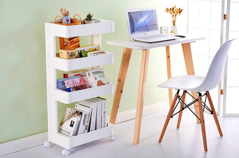 ALXIND Plastic 4 Layer Kitchen Space Saving Storage Rack with WheelsWhite - Image 2