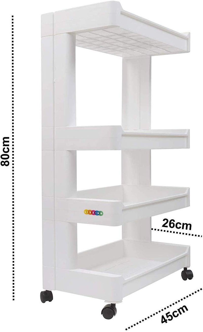 ALXIND Plastic 4 Layer Kitchen Space Saving Storage Rack with WheelsWhite - Image 4