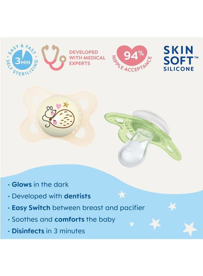 MAM لهايات ليلية (2 لهاية وصندوق تعقيم)، لهايات مAM 0-6 أشهر، أفضل لهاية للأطفال الذين يرضعون من الثدي، للجنسين، لهاية تتوهج في الظلام - Image 2