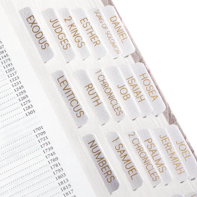 XKDOUS Leather White Bible Tabs, Laminated Large Print Gold Foil Bible Tabs for Women Men, 75 Bible Chapter Tabs, Bible Index Tabs, Bible Book Tabs (White) - Image 1