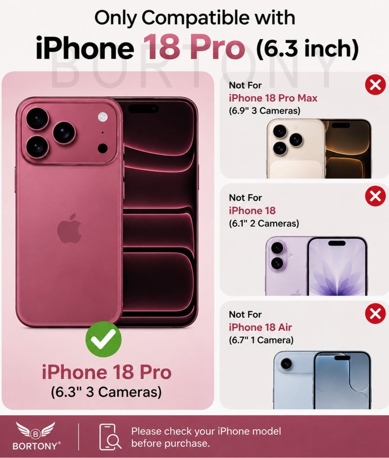 بورتوني جراب iPhone 18 Pro فائق النحافة وغير لامع (Matte) ومزود بميزة المغناطيس؛ يتميز بتصميم نحيف وصلب مع حماية للكاميرا، ومخصص لهاتف iPhone 18 Pro (مقاس 6.3 بوصة). - Image 2