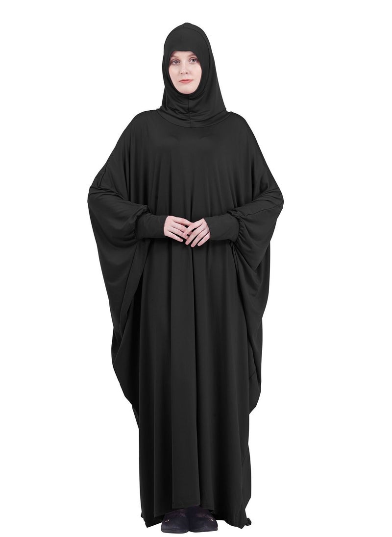 Loquat عباية بأكمام طويلة مع حجاب باللون الأسود  - Image 1