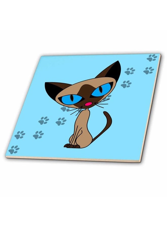 3DROSE Cute Siamese Cat Pawprint Design - Ceramic Tile, 15cm - Image 1