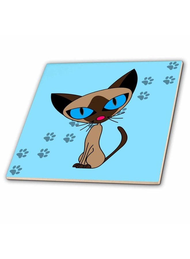 3DROSE Cute Siamese Cat Pawprint Design - Ceramic Tile, 15cm - Image 2