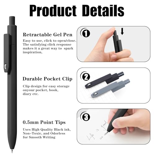 Piochoo Black Gel Pens, 8Pcs Fine Point Black Ink Smooth Writing Pens for Journaling, Nurse Aesthetic Cute Office School Supplies, Gifts for Women and Men(8Pcs Black White Grey-Black Ink) - Image 3