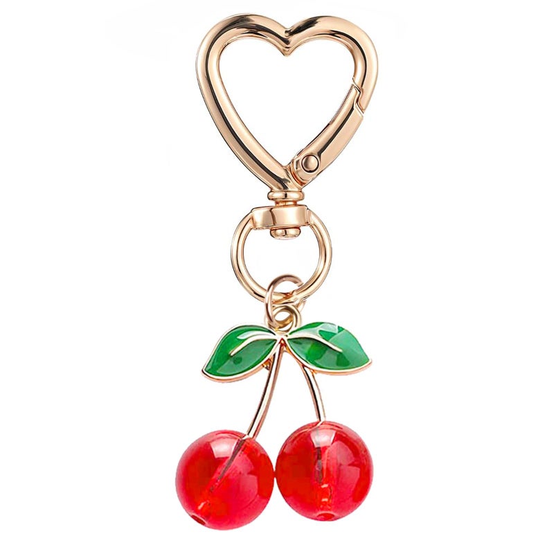 Agromusk Cute Cherry Keychain,Kawaii Cherry Bag Purse Charms for Women Car Keys Decor Gifts Stuff Accessories (Red) - Image 1