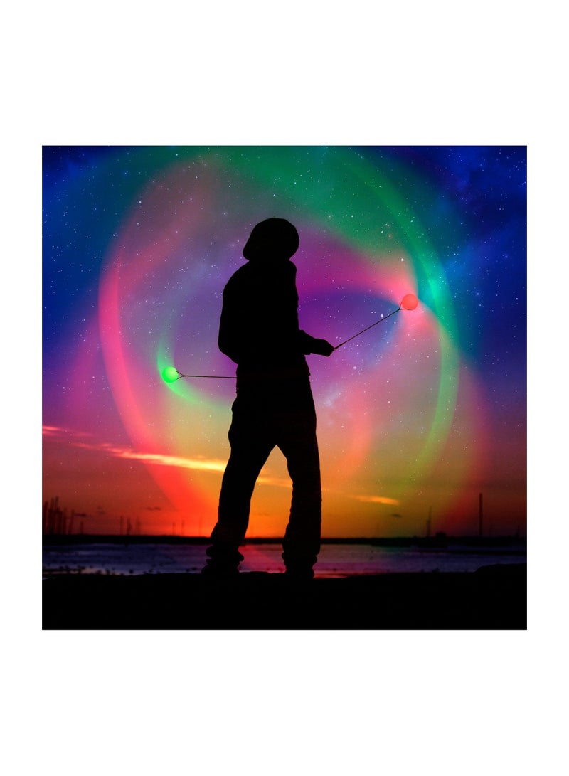 KASTWAVE 2 Pack LED Poi Ball, Adjustable Strap, Glow Balls Soft Glow, Light Up LED 9 Modes, Spinning Poi Toy for Beginner & Professional, Juggling Thrown Ball Multi Color, Spinning LED Light Up Toy - Image 2